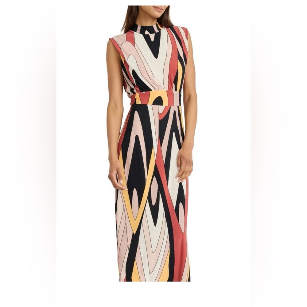 Donna Morgan for Maggy Multicolor Geometric Midi Dress
